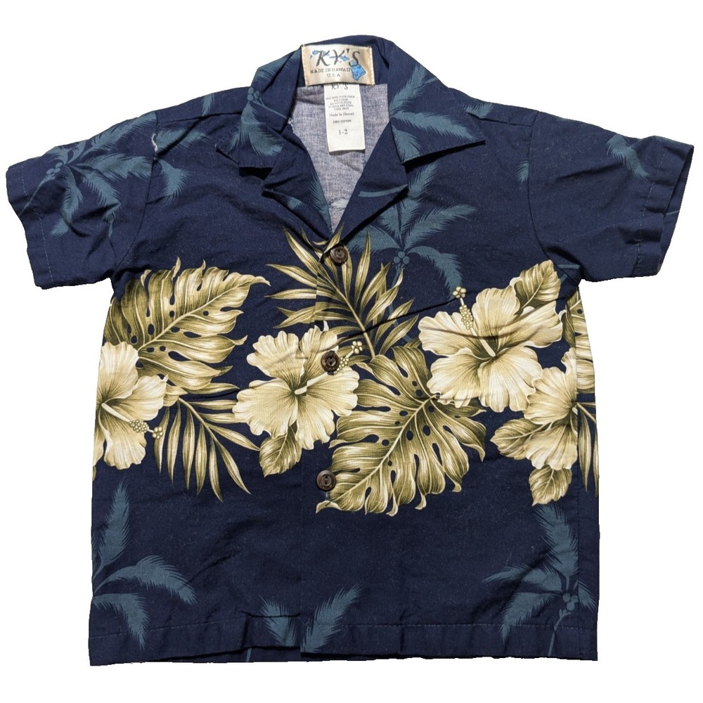 VTG KY's Hawaiian Shirt Blue Floral - Kids 1-2 Year Old MADE‎ IN HAWAII USA EUC